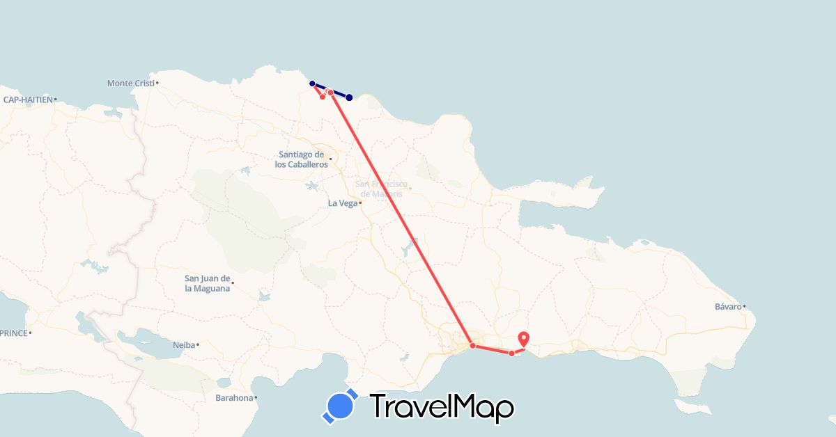TravelMap itinerary: driving, hiking in Dominican Republic (North America)