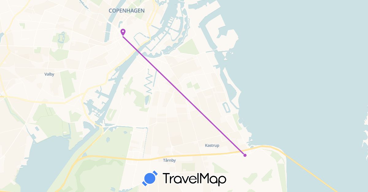 TravelMap itinerary: driving, train in Denmark (Europe)