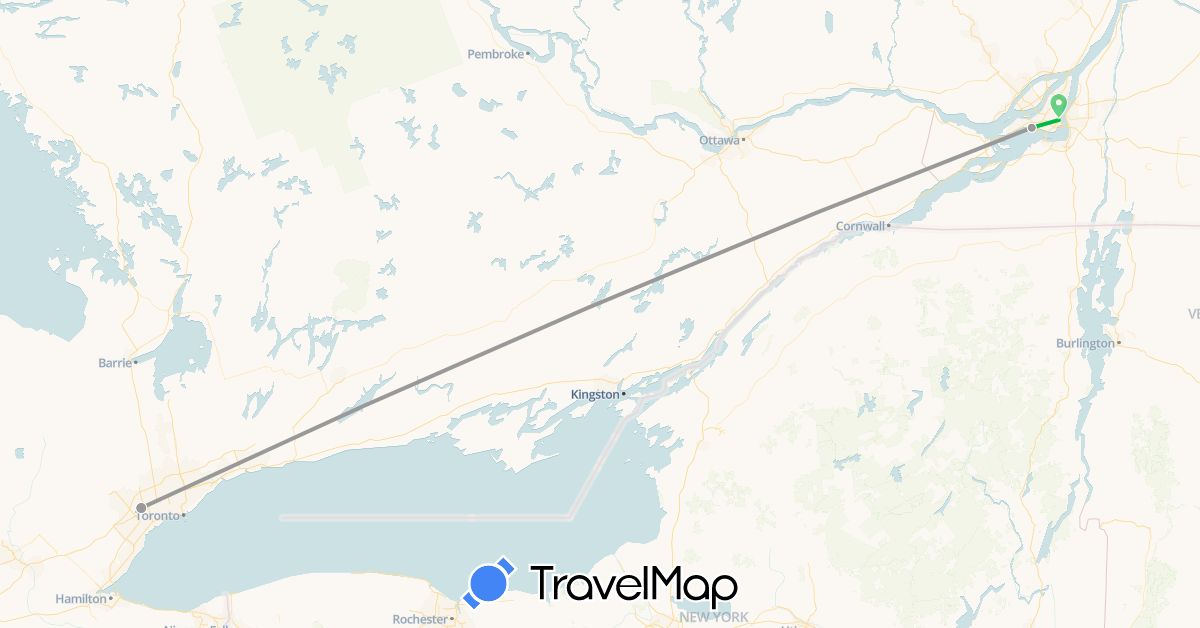 TravelMap itinerary: driving, bus, plane in Canada (North America)